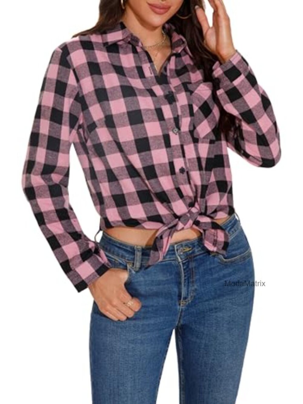 Womens Plaid Flannel Shirt Long Sleeve Button Down Oversized Shacket